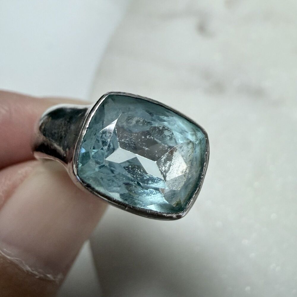 925 Sterling Silver Ice Blue Topaz Statement Ring Size 5 5.5 VTG Chunky Cocktail - Picture 15 of 15